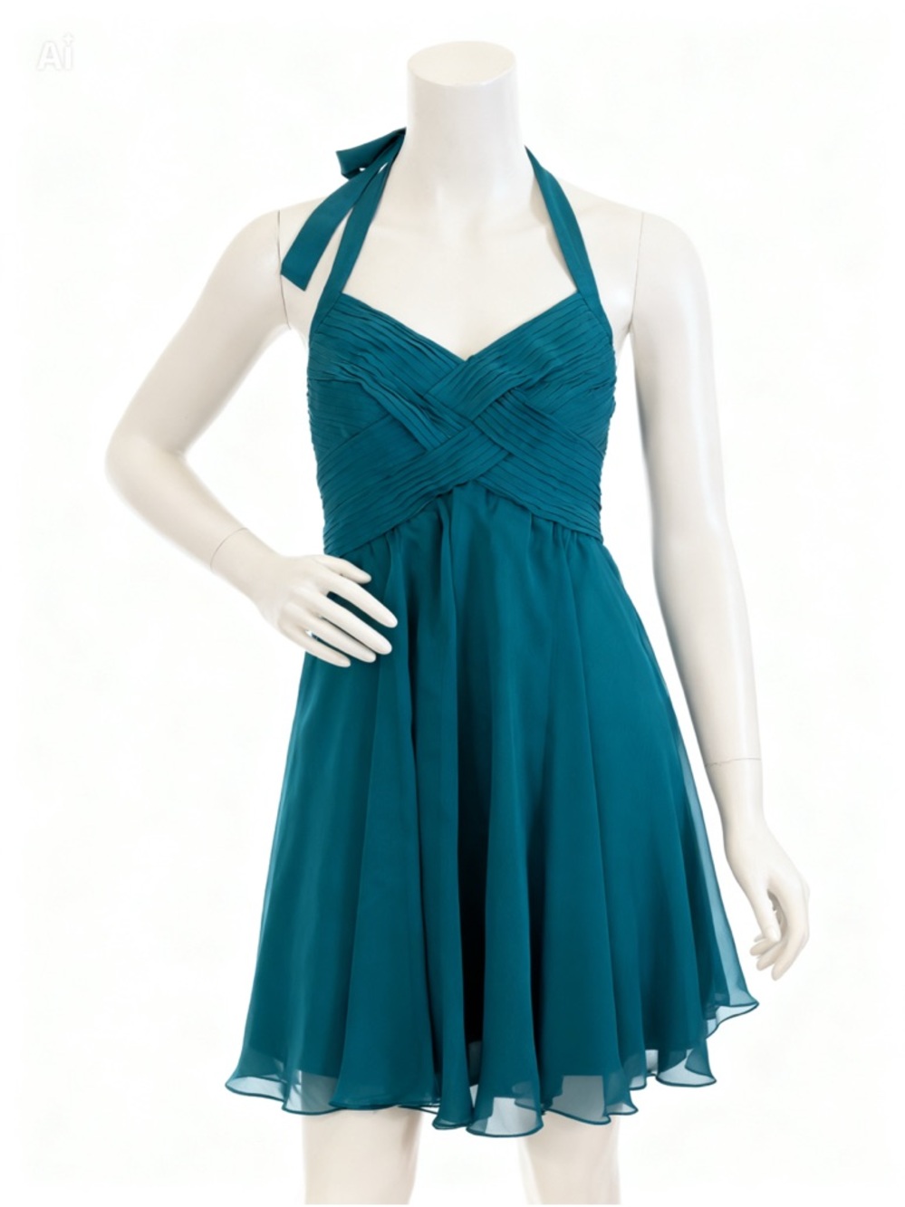 The Limited Teal Halter Pleated Crossover Bodice Dress